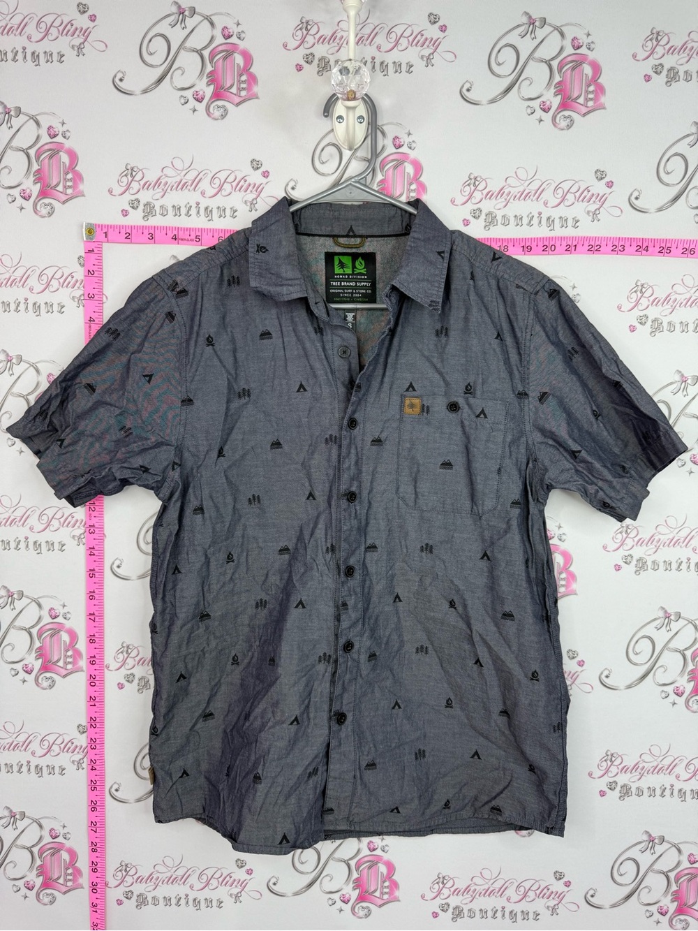 Three tree Men's Gray Short-Sleeve Casual Button-Down Shirt with Subtle Print